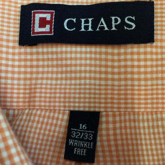 CHAPS Orange Check Button Down Long Sleeve Shirt 16 32/33 - Picture 6 of 9